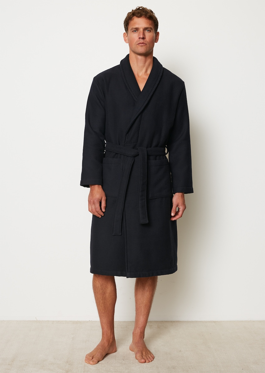Premium men bathrobe made of waffle piqué and terry inside - blue |  Bathrobes | MARC O\'POLO