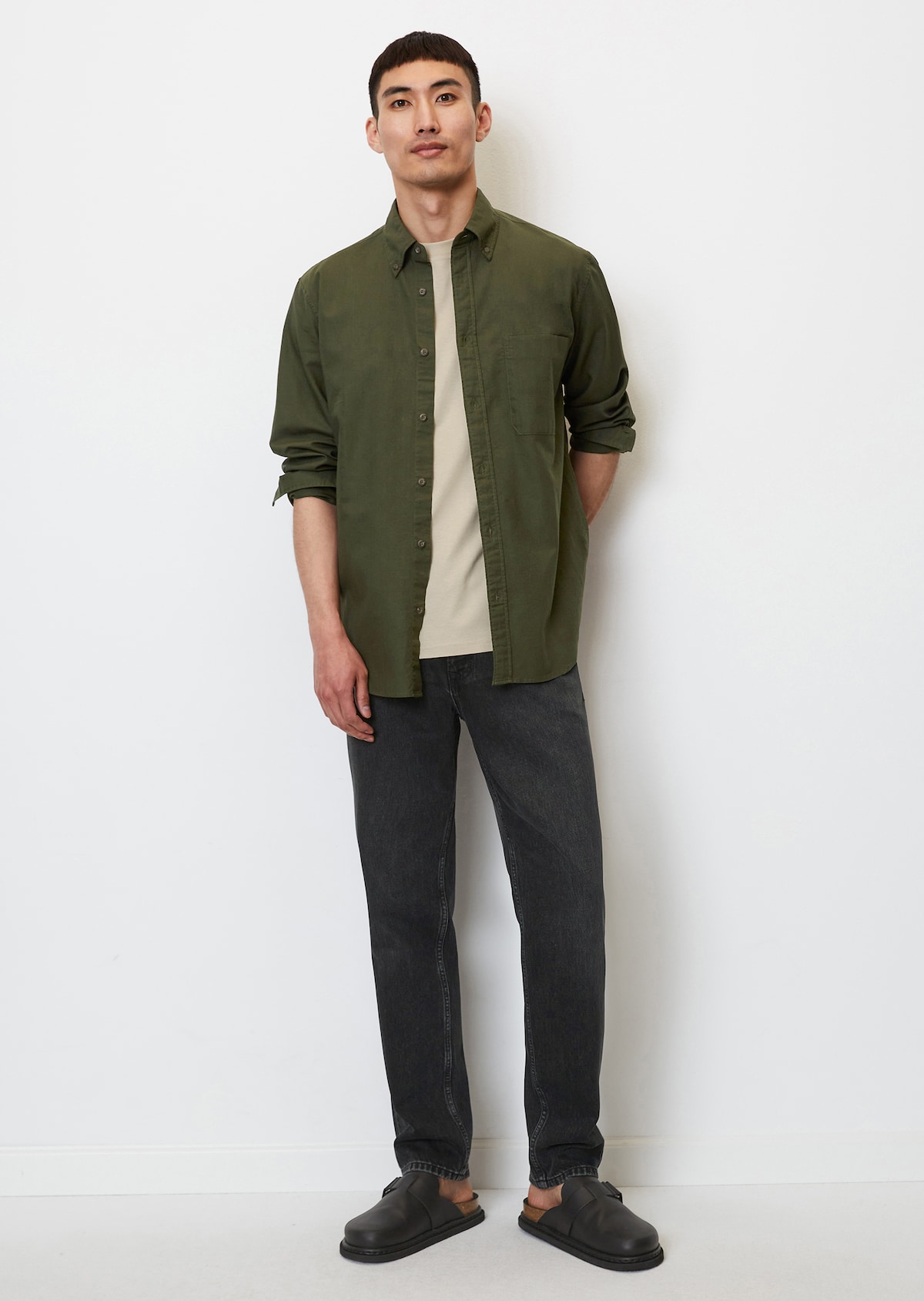 Chambray-Langarm-Hemd regular und aus grün - Langarmhemden Leinen | MARC O\'POLO | Bio-Baumwolle