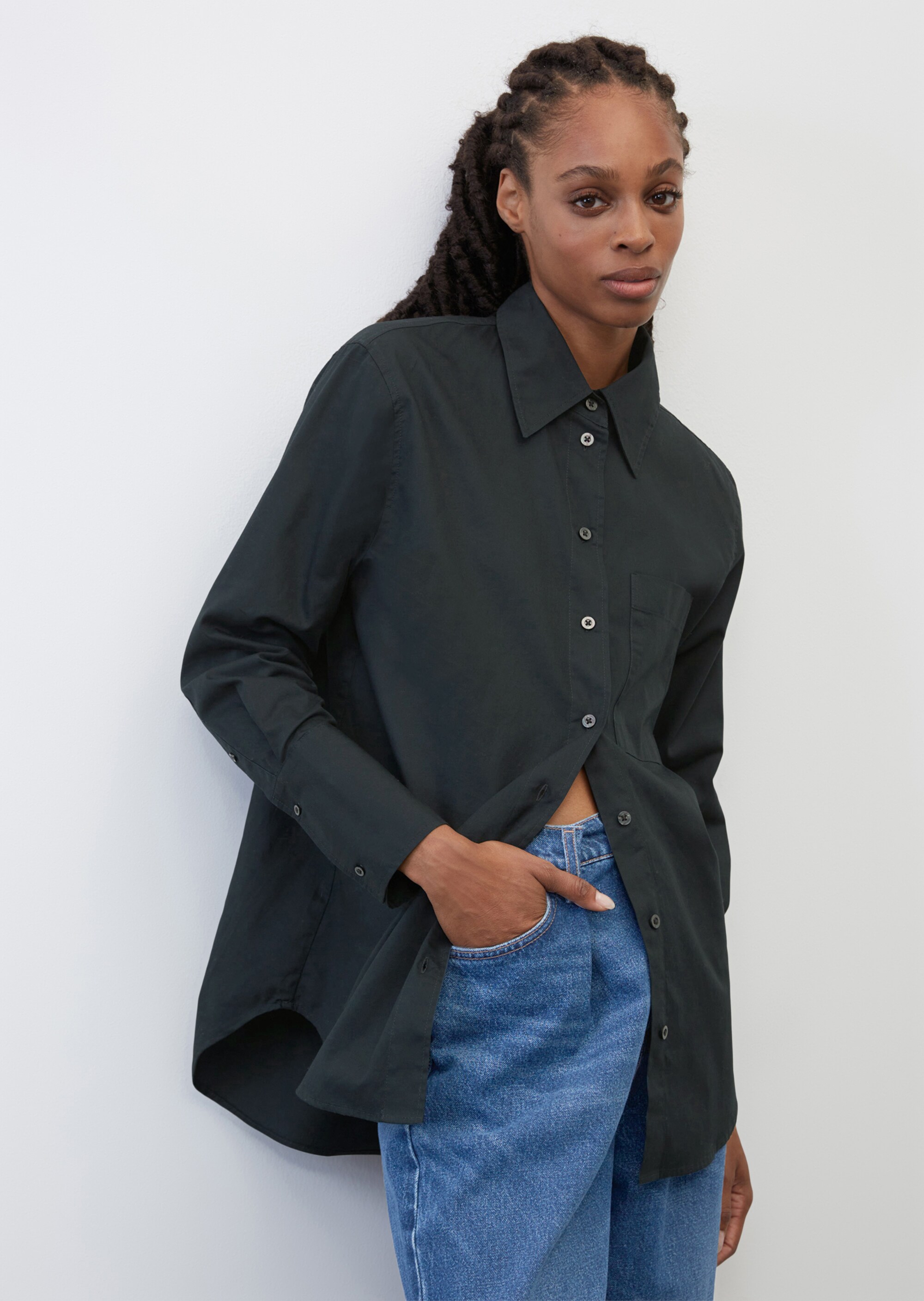 Mode Blouses Blouse-chemisiers Marc O’Polo Marc O\u2019Polo Blouse-chemisier brun-noir imprim\u00e9 allover style d\u2019affaires 