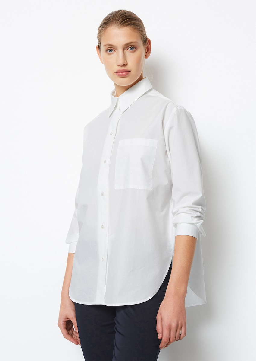 Oversize shirt blouse made of cotton with a paper-like texture - white, Long-sleeve blouses