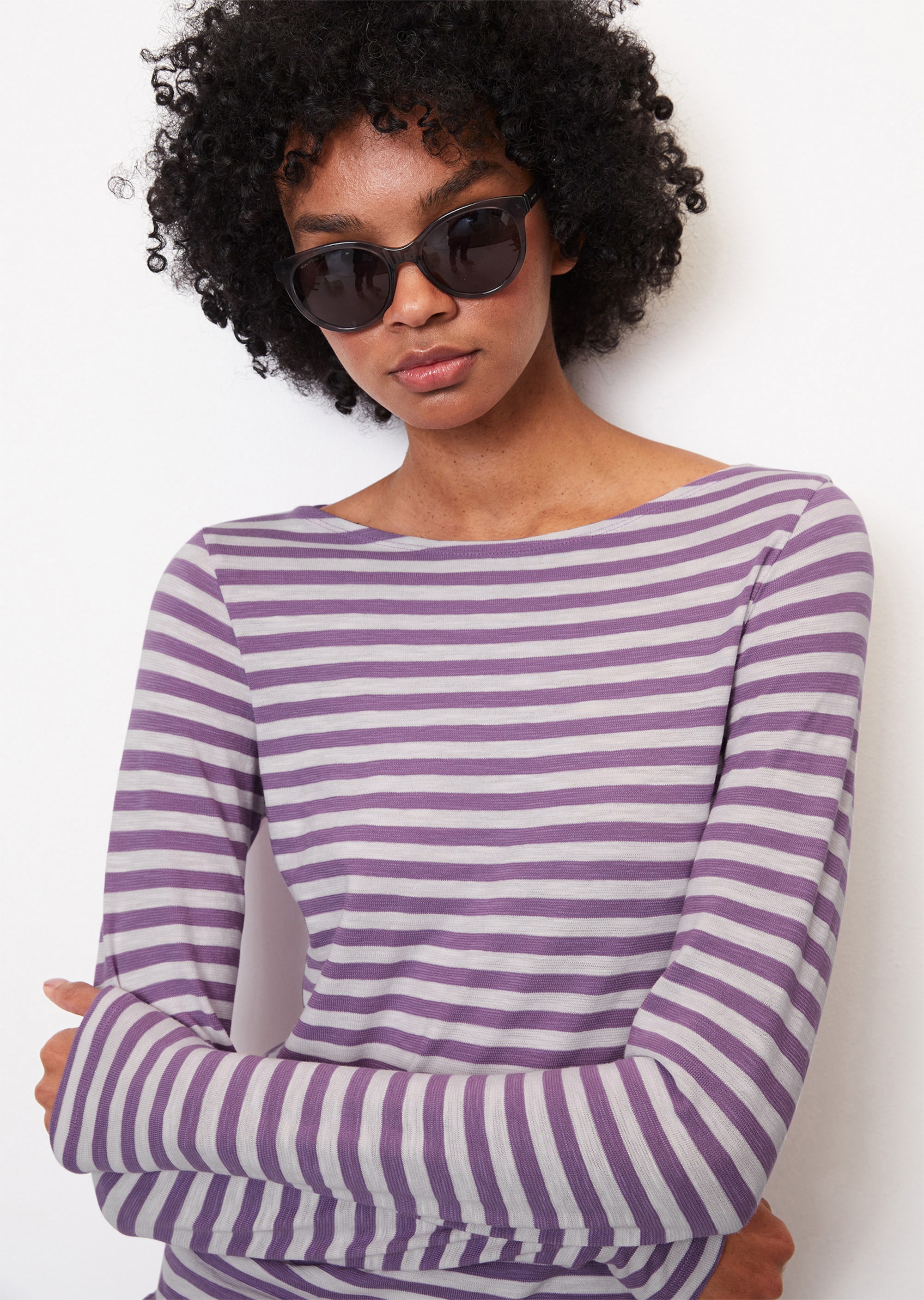 Striped longsleeve regular made from organic cotton slub jersey - violet |  Long sleeve | MARC O'POLO