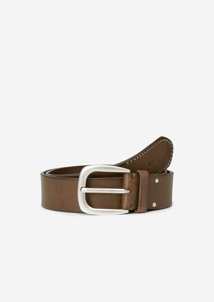 Belt with studs made of leather from LWG certified tanneries - brown ...
