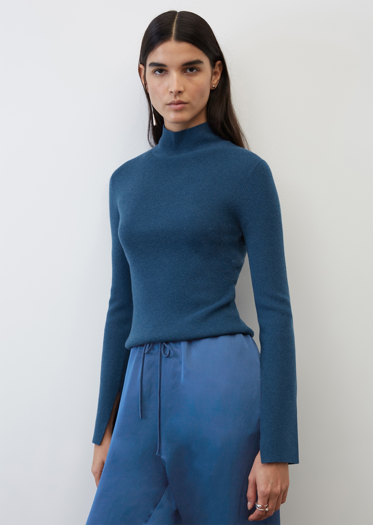Edler Turtle-Neck-Pullover cropped mit Kaschmirwolle - blau | Strickpullover  | MARC O'POLO