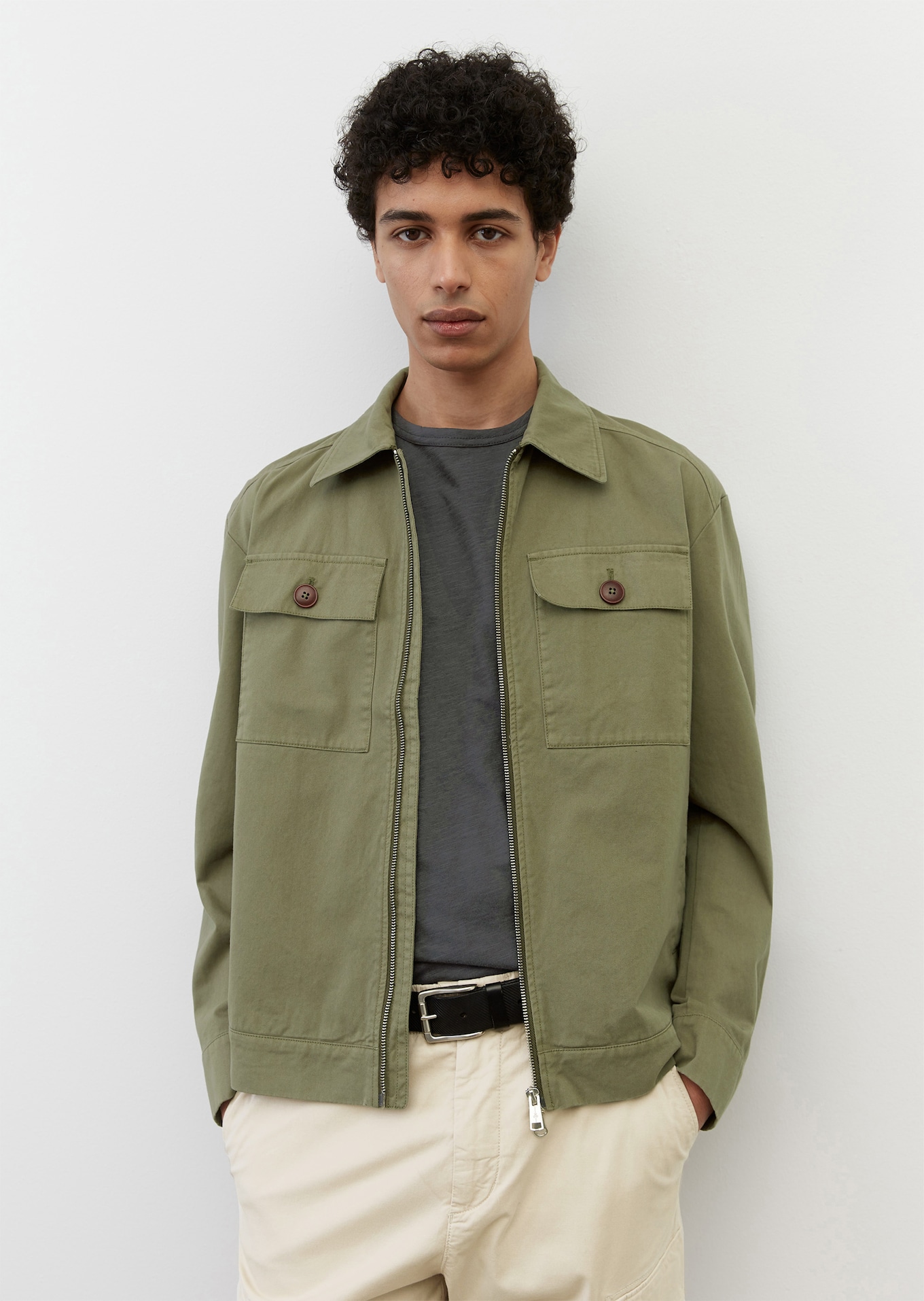 Oversized jacket in peached twill fabric - green | Jackets | MARC O’POLO
