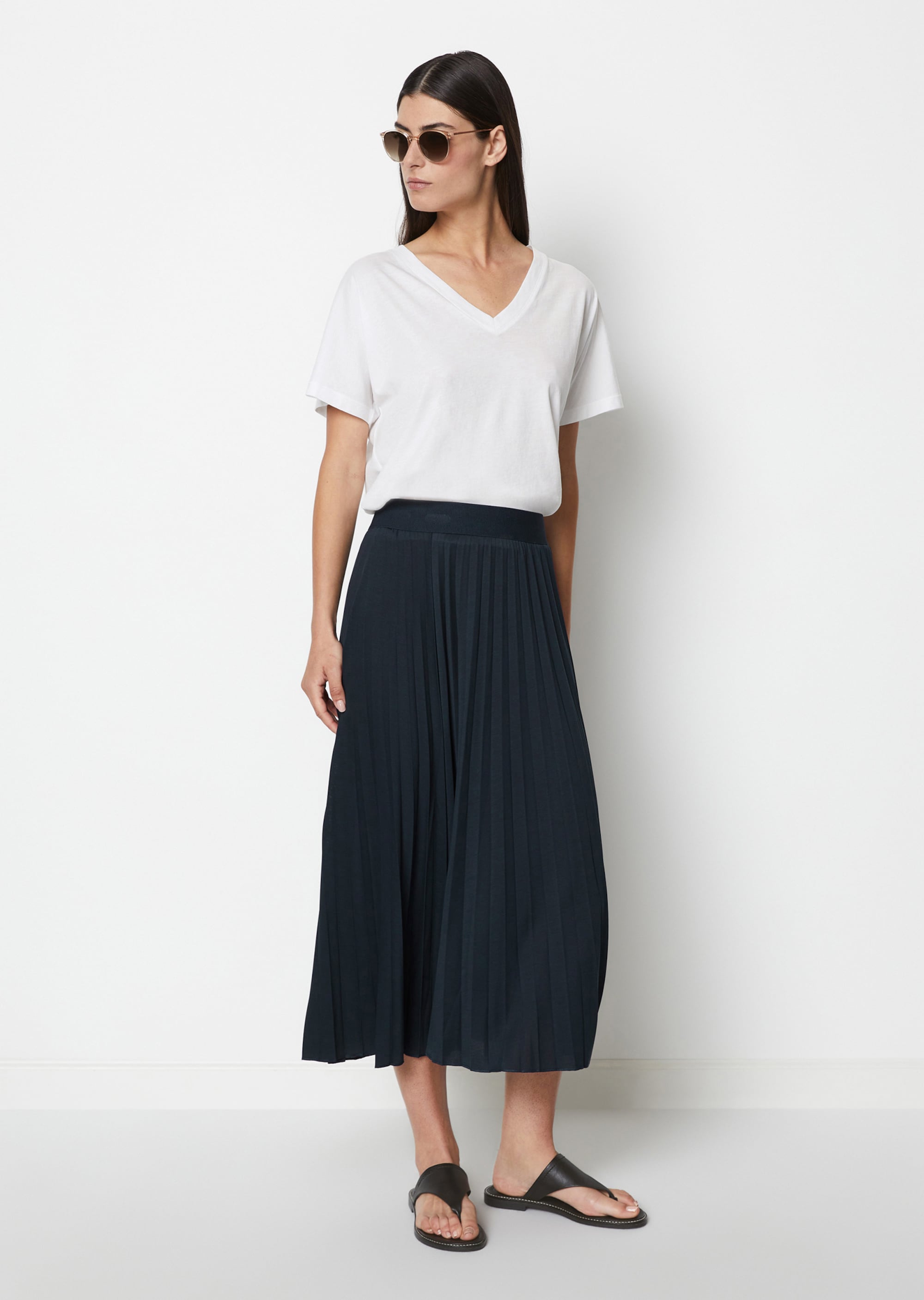 Jersey pleated skirt flared made from Tencel™ Lyocell mix - blue | Midi- skirts | MARC O'POLO