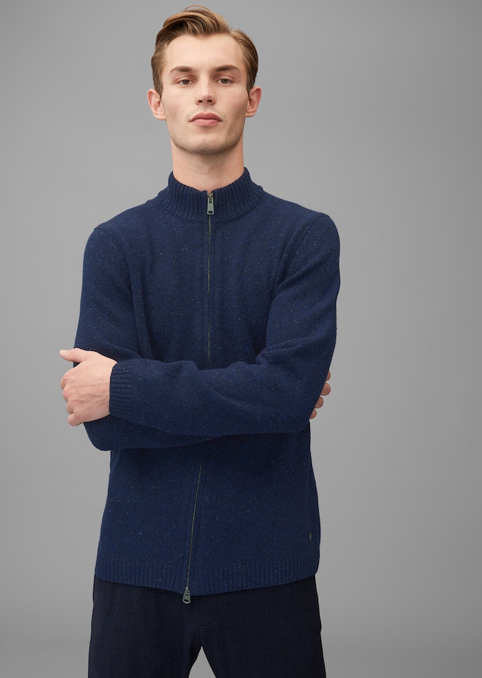 Zip-up cardigan made of tweed yarn - blue | Cardigans | MARC O’POLO