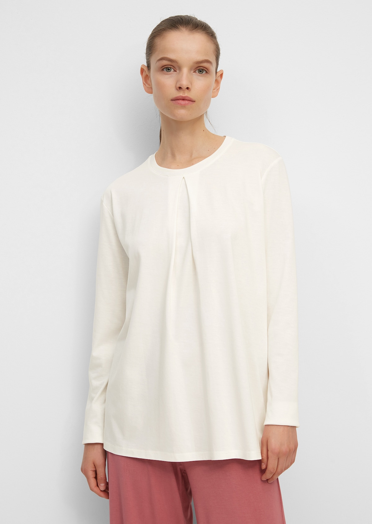 Loungewear top with an inverted pleat - white | CLOTHING | MARC O’POLO