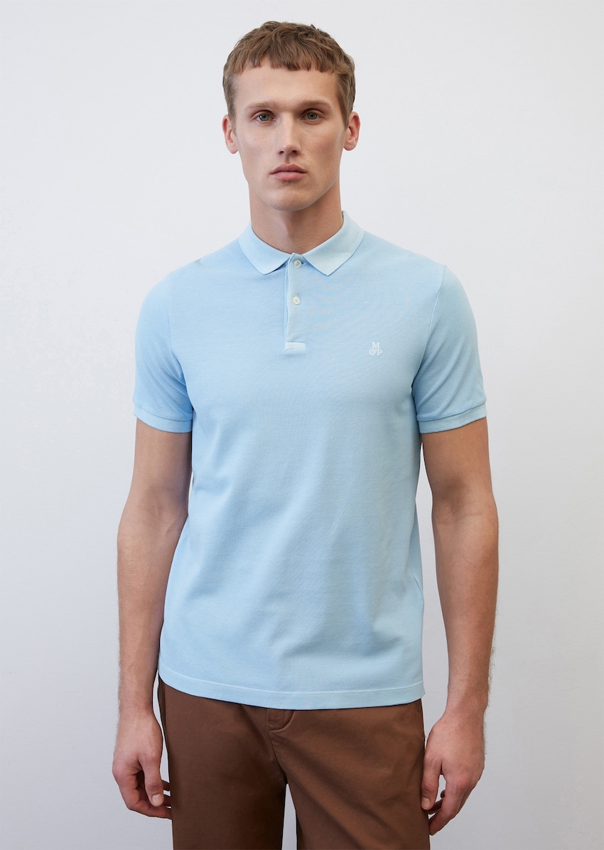 Short sleeve polo shirt in shaped fit made of organic stretch cotton fabric - blue Polos | MARC O'POLO