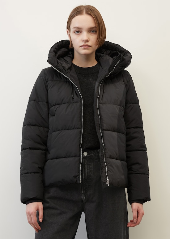 Hooded puffer jacket made of recycled materials - black | Women | MARC ...