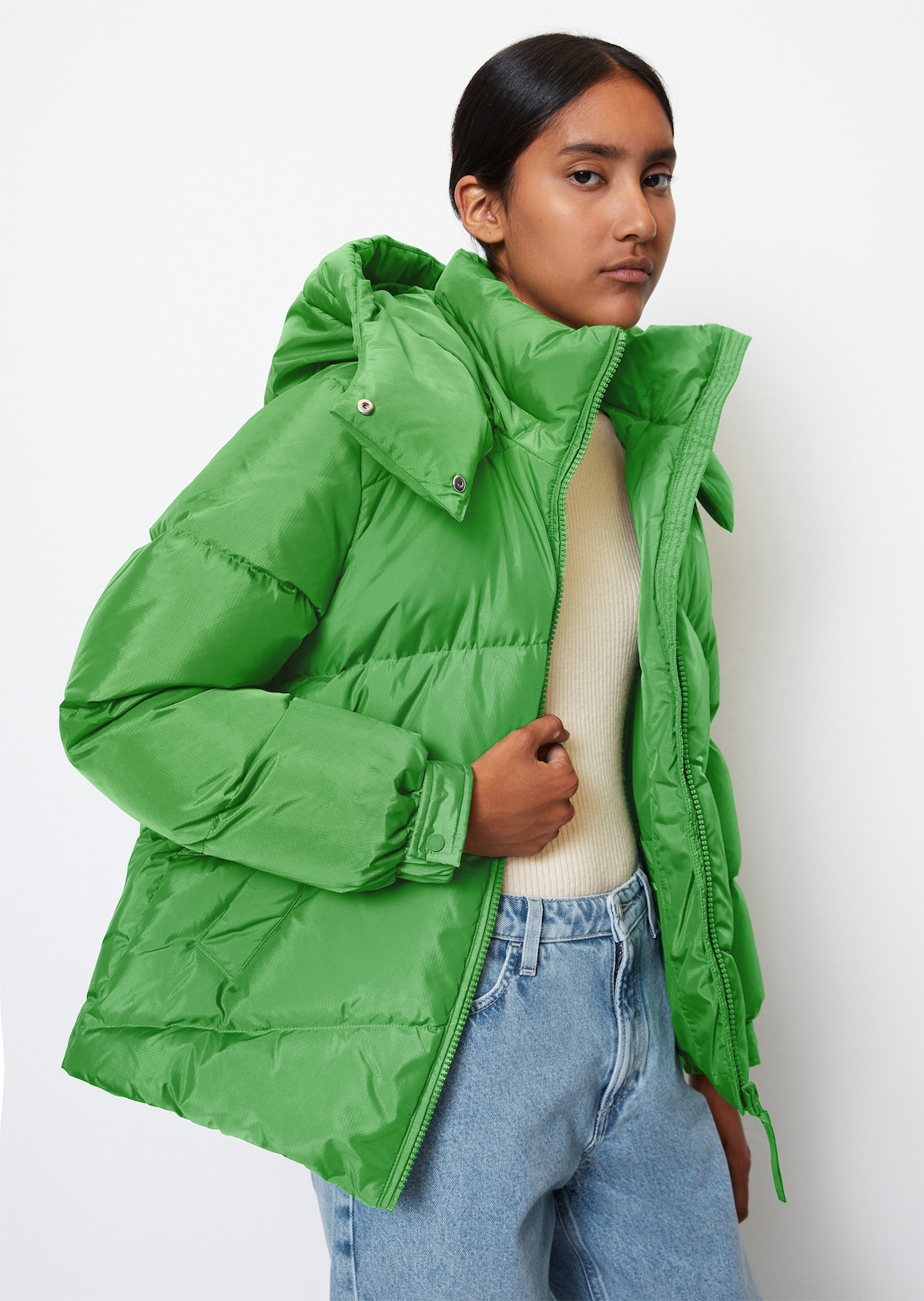 Daunen-Pufferjacke mit abnehmbarer Kapuze aus wasserabweisendem Ripstop -  grün | Jacken | MARC O\'POLO | Jacken