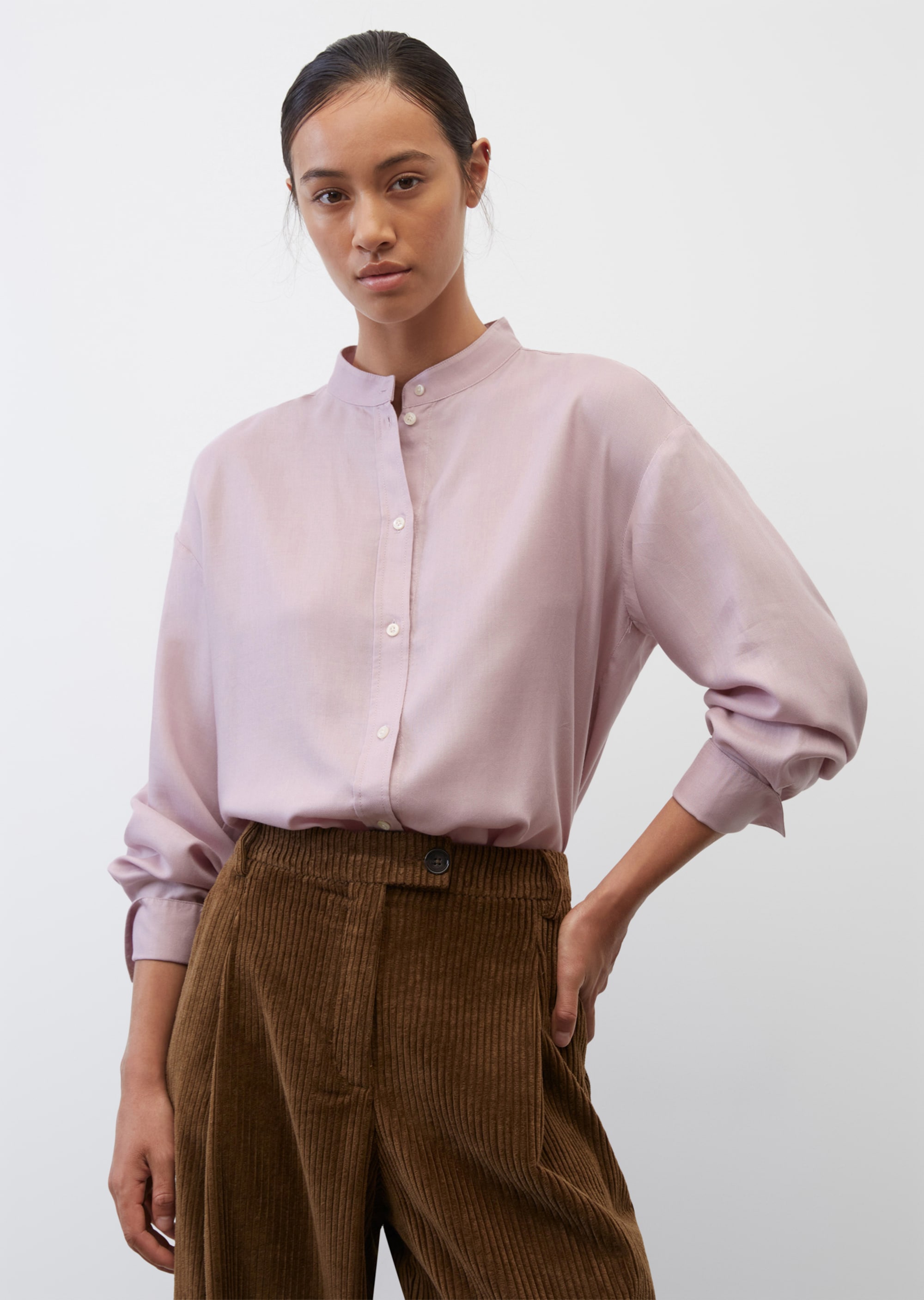 Mode Blouses Slip-over blouses Marc O’Polo Marc O\u2019Polo Slip-over blouse wit-roze grafisch patroon casual uitstraling 