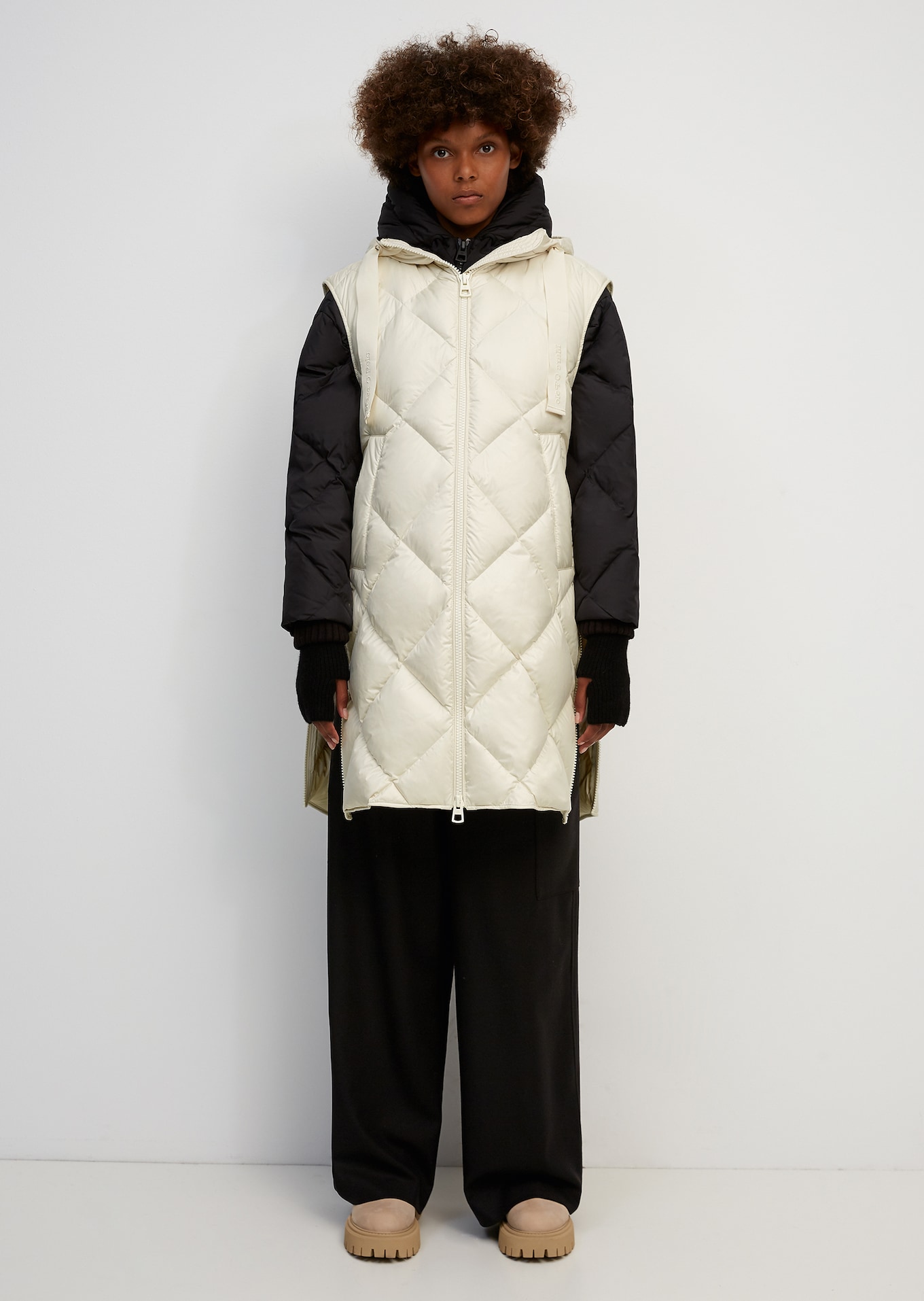 Puffer down gilet with long side zips - beige | Jackets | MARC O’POLO