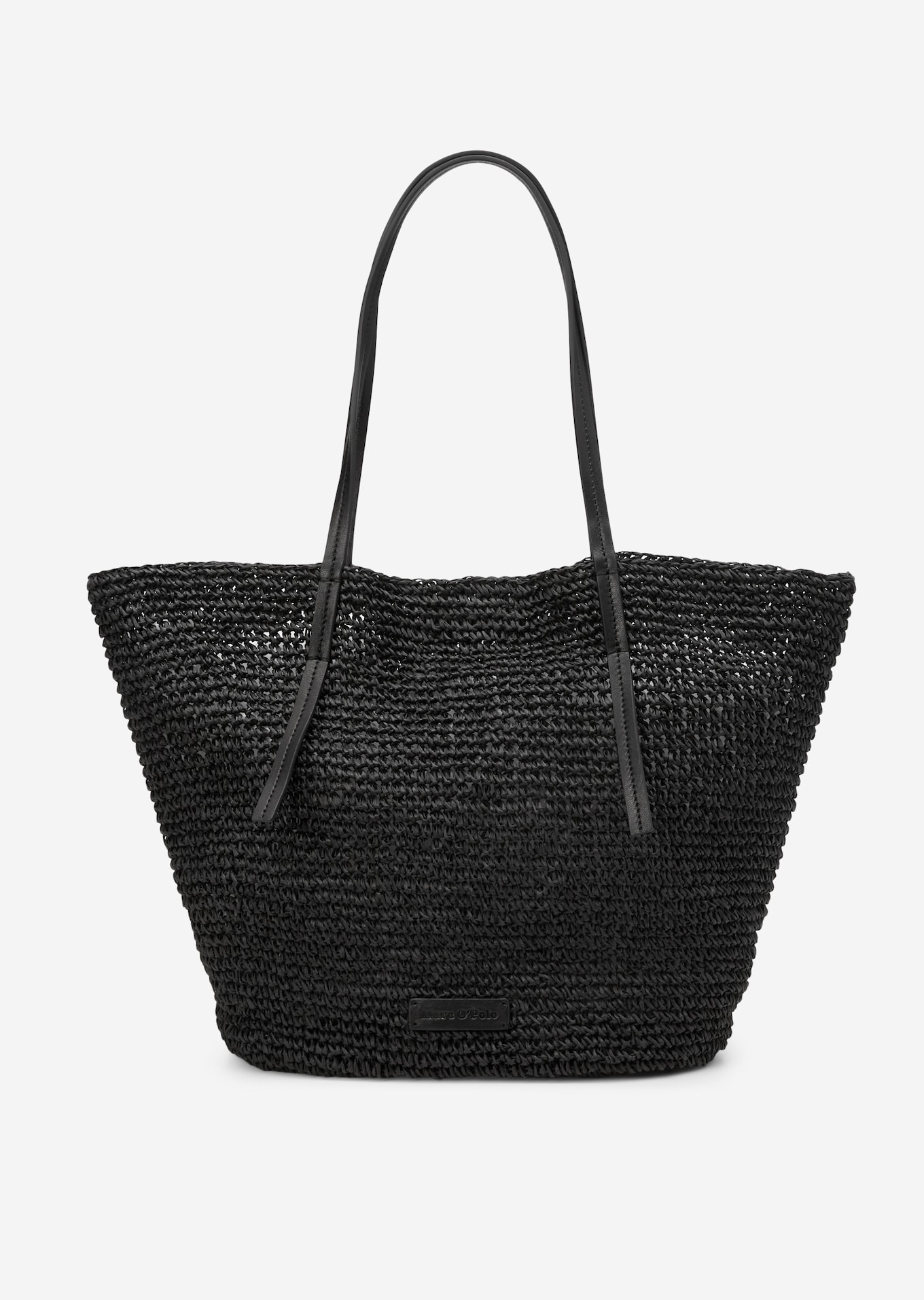 Raffia bast shopper bag With a detachable leather inside pocket - black ...