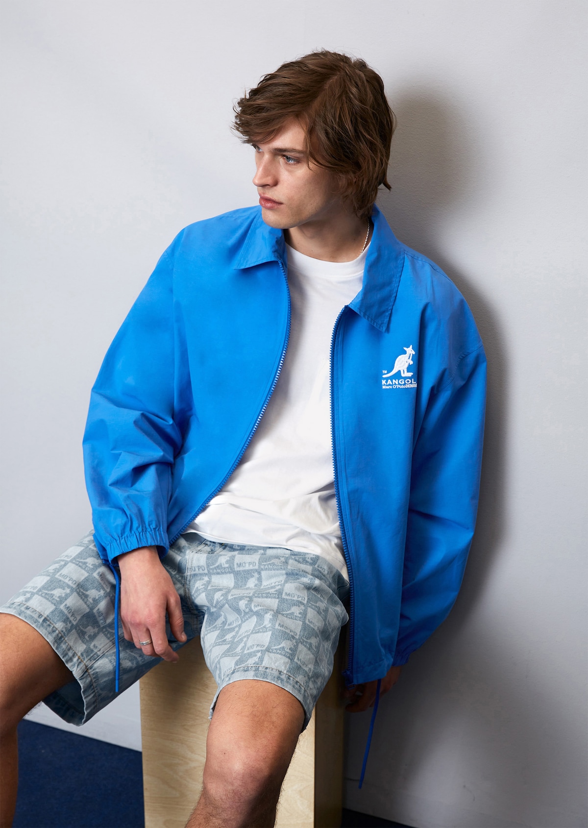 MO'PD x KANGOL coach jacket with colour-contrasting embroidery - blue ...