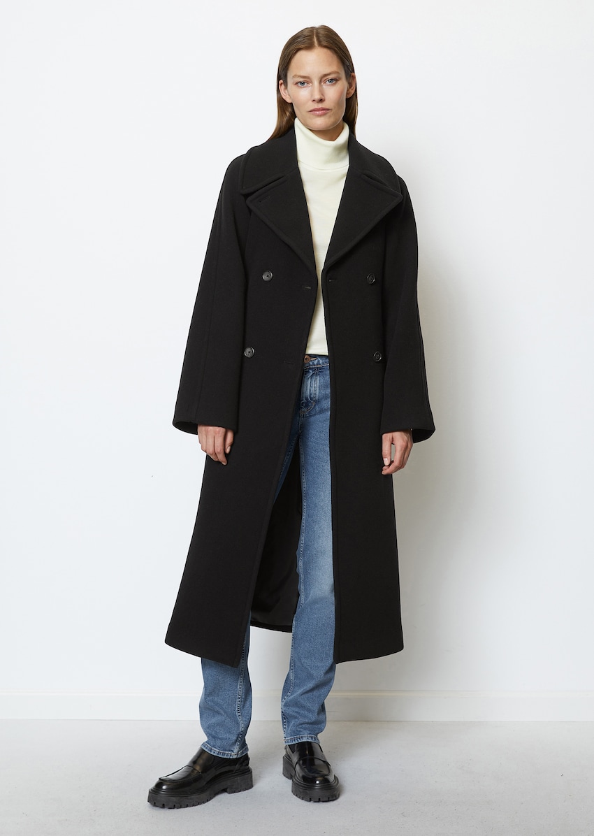 Double-breasted wool coat relaxed from Italian quality - black, Wool
