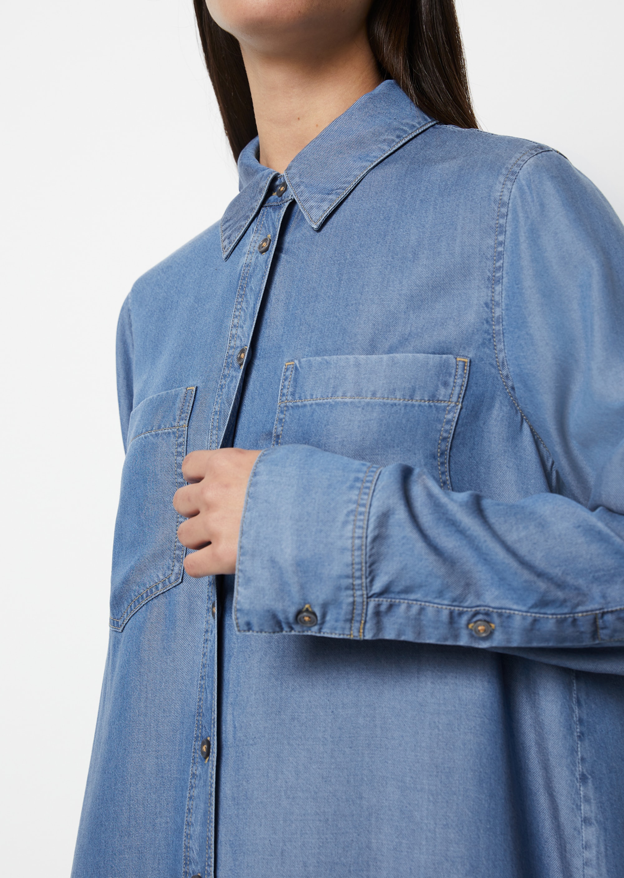 Relaxed shirt dress made from Tencel™ Lyocell - blue | Mini dresses | MARC  O'POLO