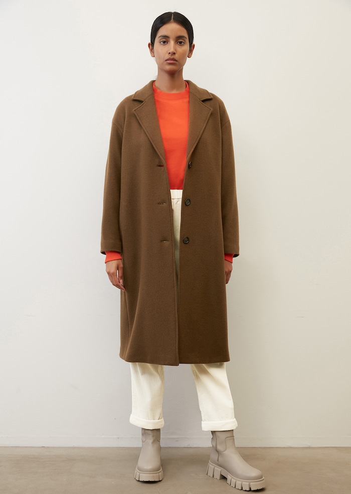 Elegant wool jersey coat in an Italian wool--blend fabric - brown ...