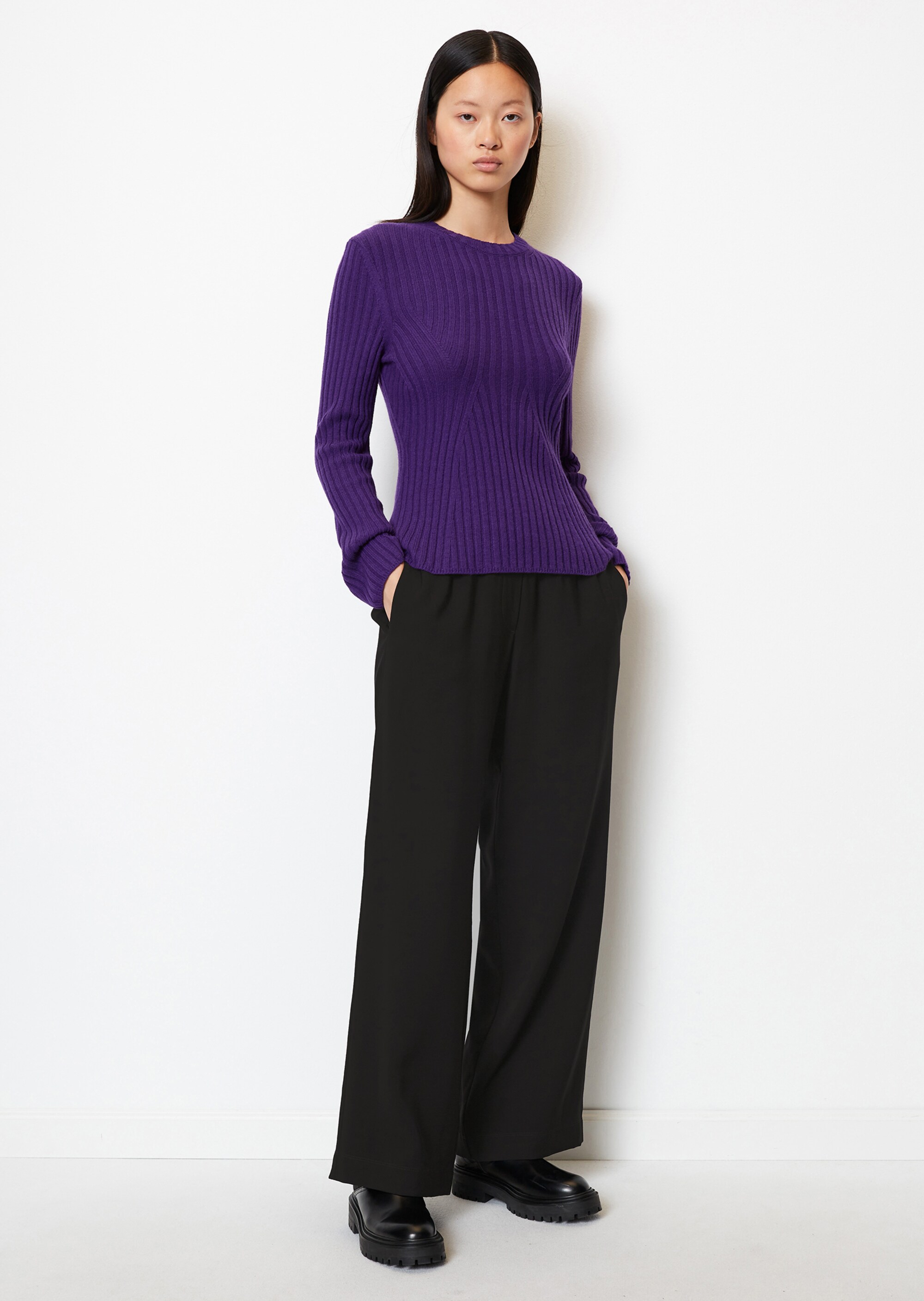 Strickpullover slim mit Fully fashioned Details - lila | Grobstrick  Pullover | MARC O'POLO