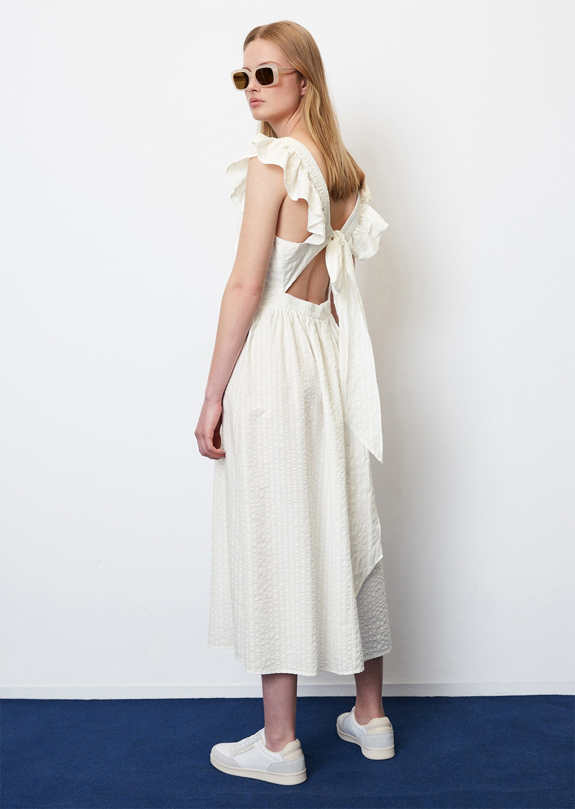 Seersucker-Kleid mit Rüschen-Träger aus Organic Cotton - weiß | Sommerkleider MARC O'POLO
