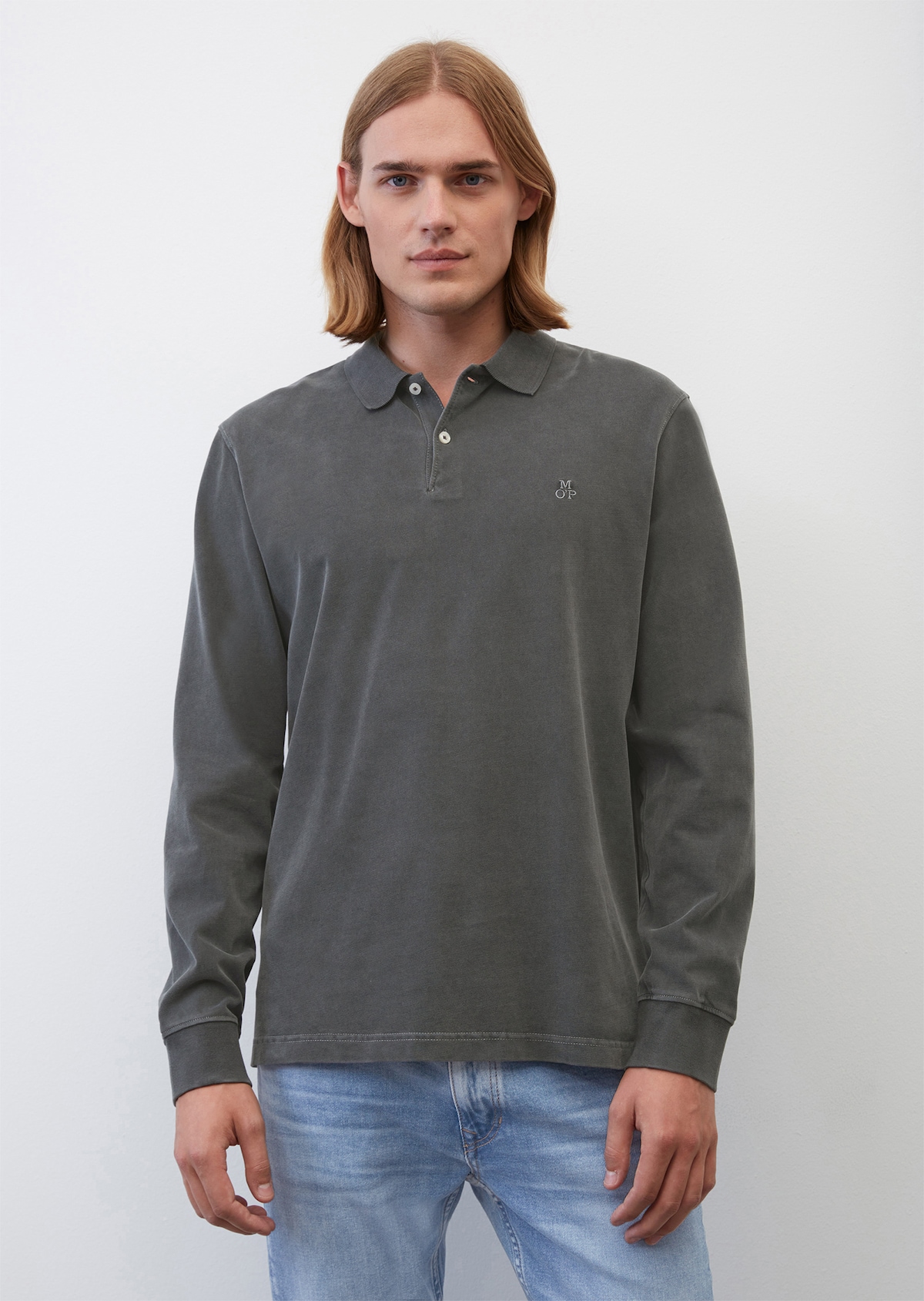 Langarm-Poloshirt regular in Soft-Touch-Jersey-Qualität - grau |  Langarmpolos | MARC O\'POLO