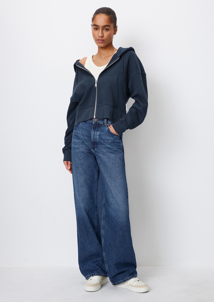 Hooded sweatshirt jacket in a loose, cropped fit made from organic cotton -  blue, Cardigans