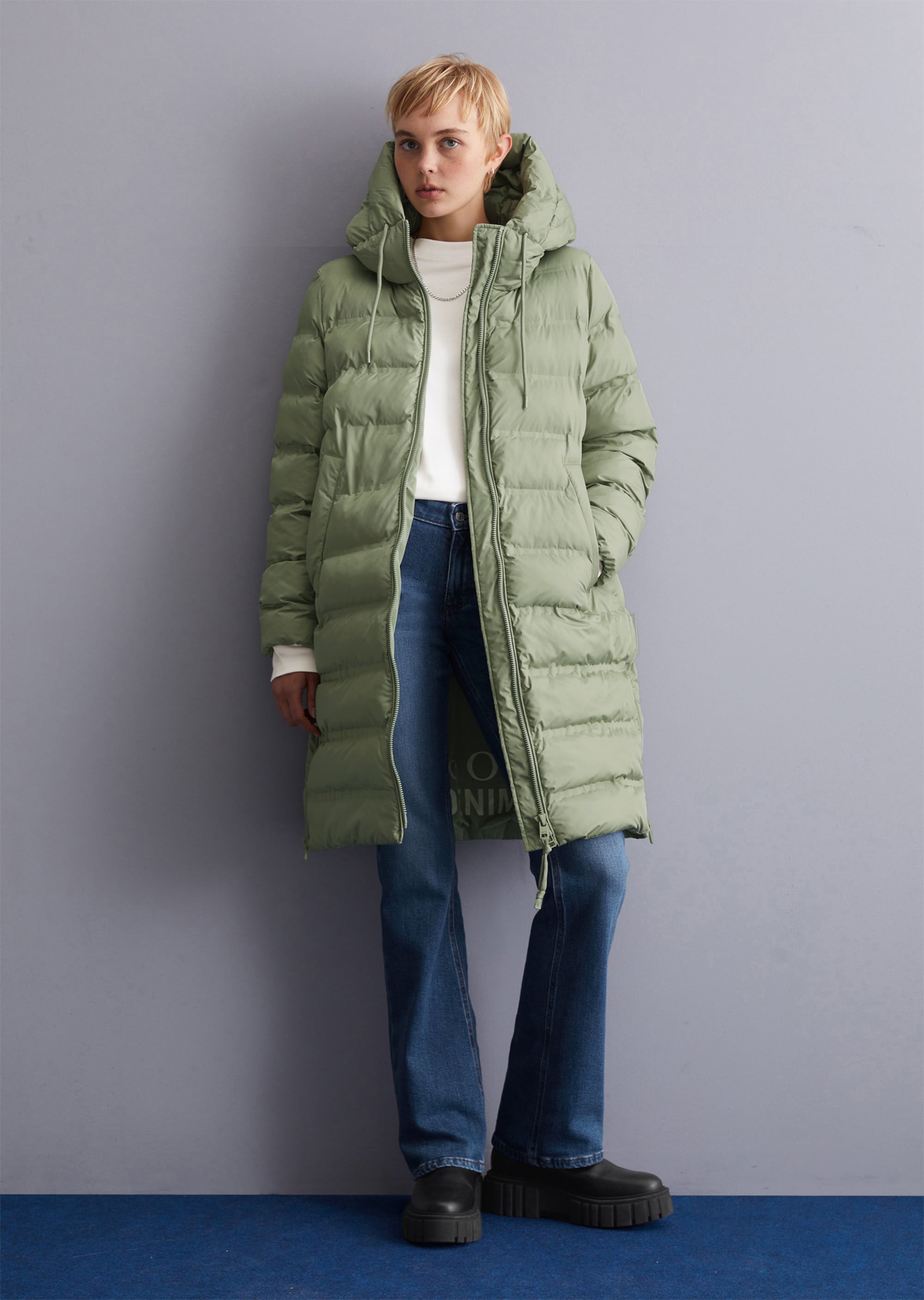 Hooded puffer coat regular with water repellent surface green Coats MARC O POLO