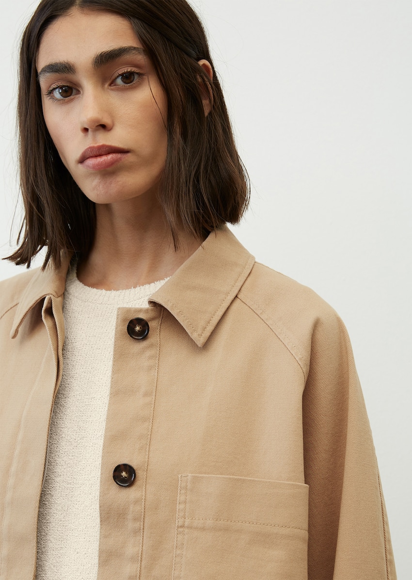 Overshirt jacket, cropped made of peached organic cotton twill - beige, Overshirts
