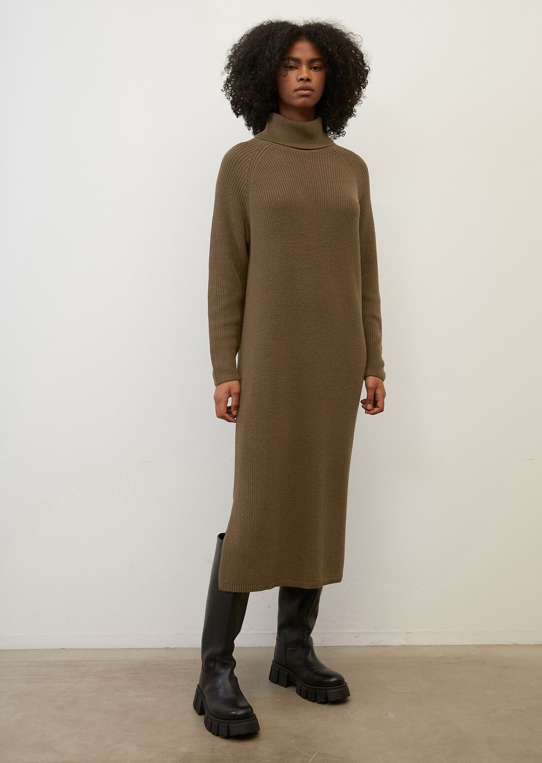 Polo neck knitted dress in a relaxed fit made of organic cotton yarn ...