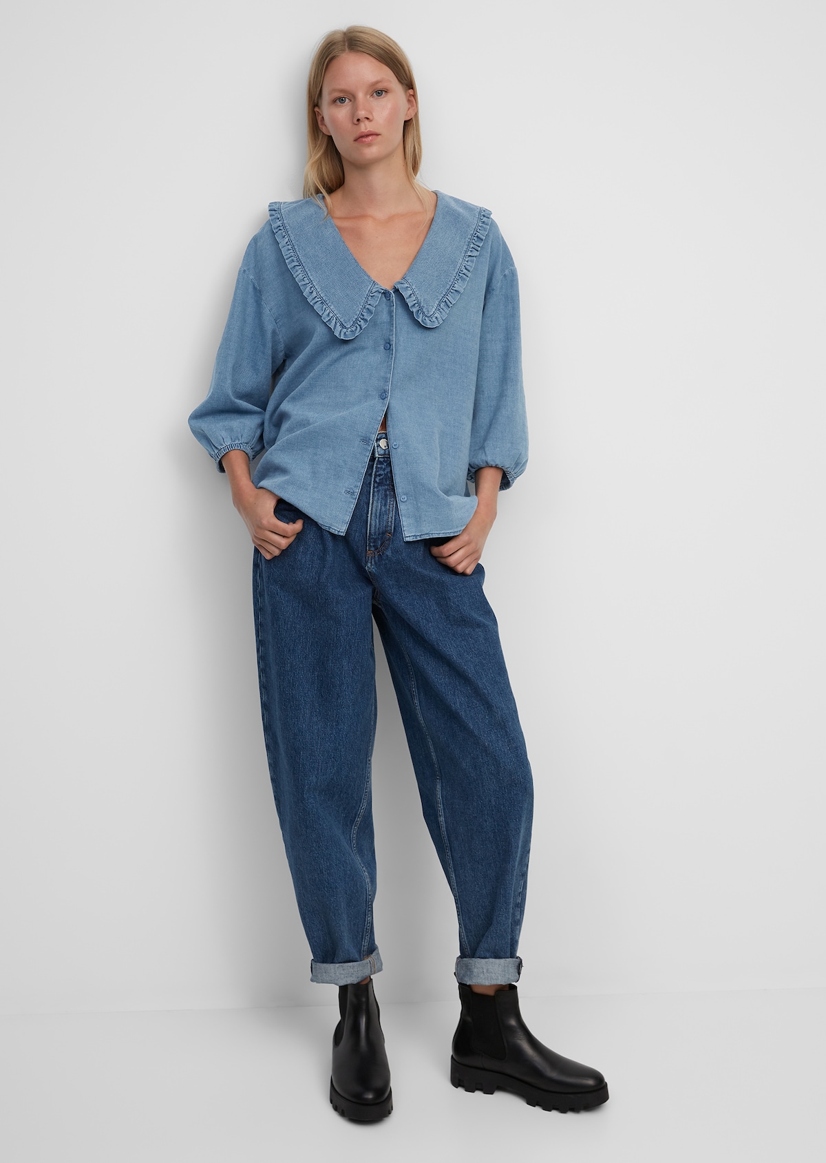 Statement blouse made from pure cotton - blue | Blouses | MARC O’POLO