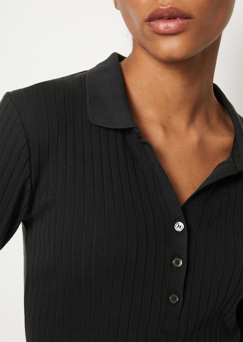 Longsleeve-Poloshirt regular aus softem Rippjersey - schwarz | Polos | MARC  O\'POLO