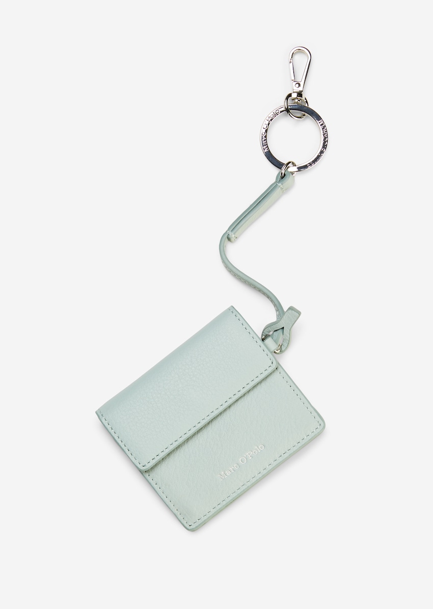 Mini purse With a leather strap, key ring and carabiner hook - blue, Wallets