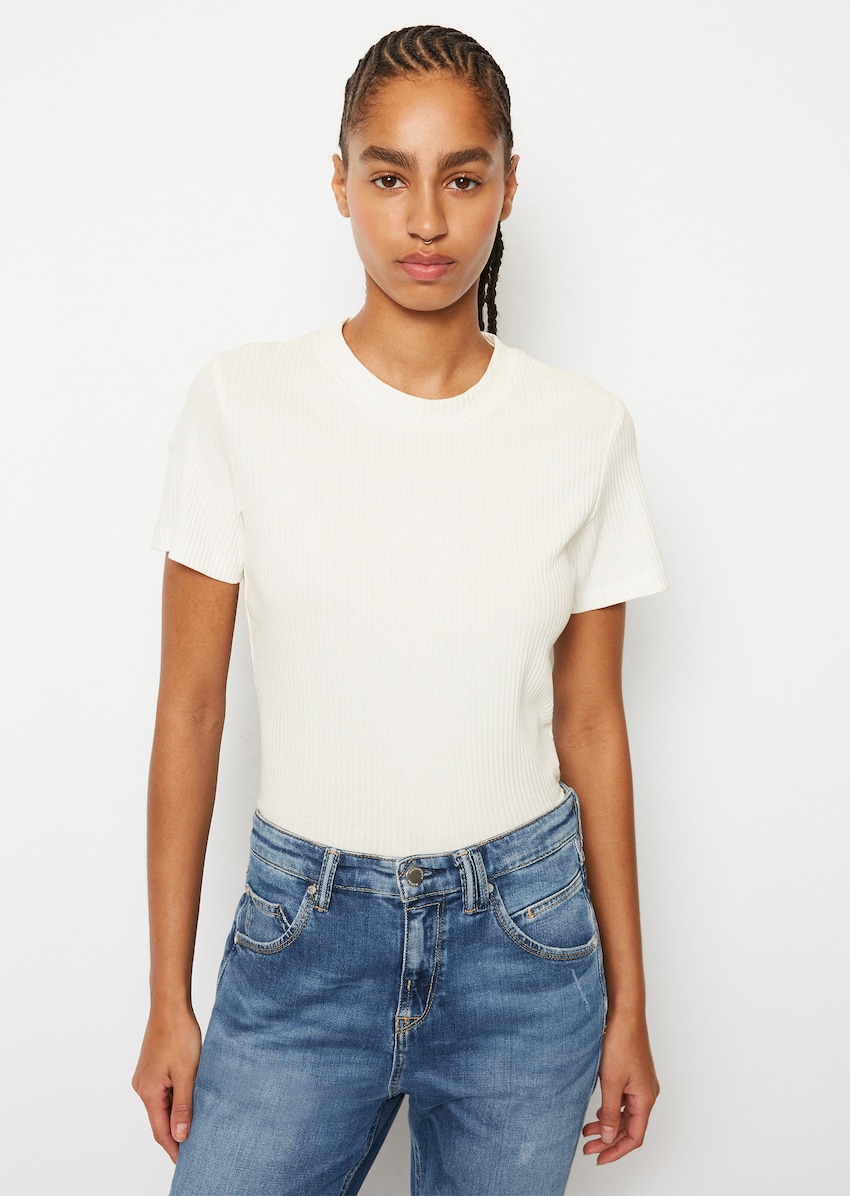 Ribbed jersey T-shirt Made from a stretchy organic cotton blend - white |  Women | MARC O\'POLO