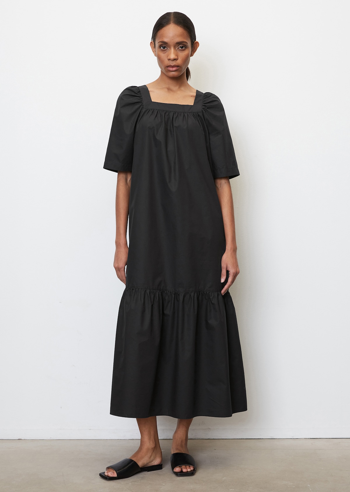 Bohemian maxi dress with a square neckline in an organic cotton and ...