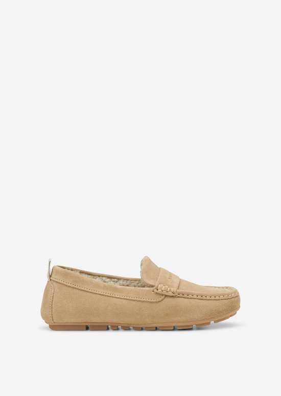Lined loafers made of suede cowhide - beige | Slippers | MARC O’POLO