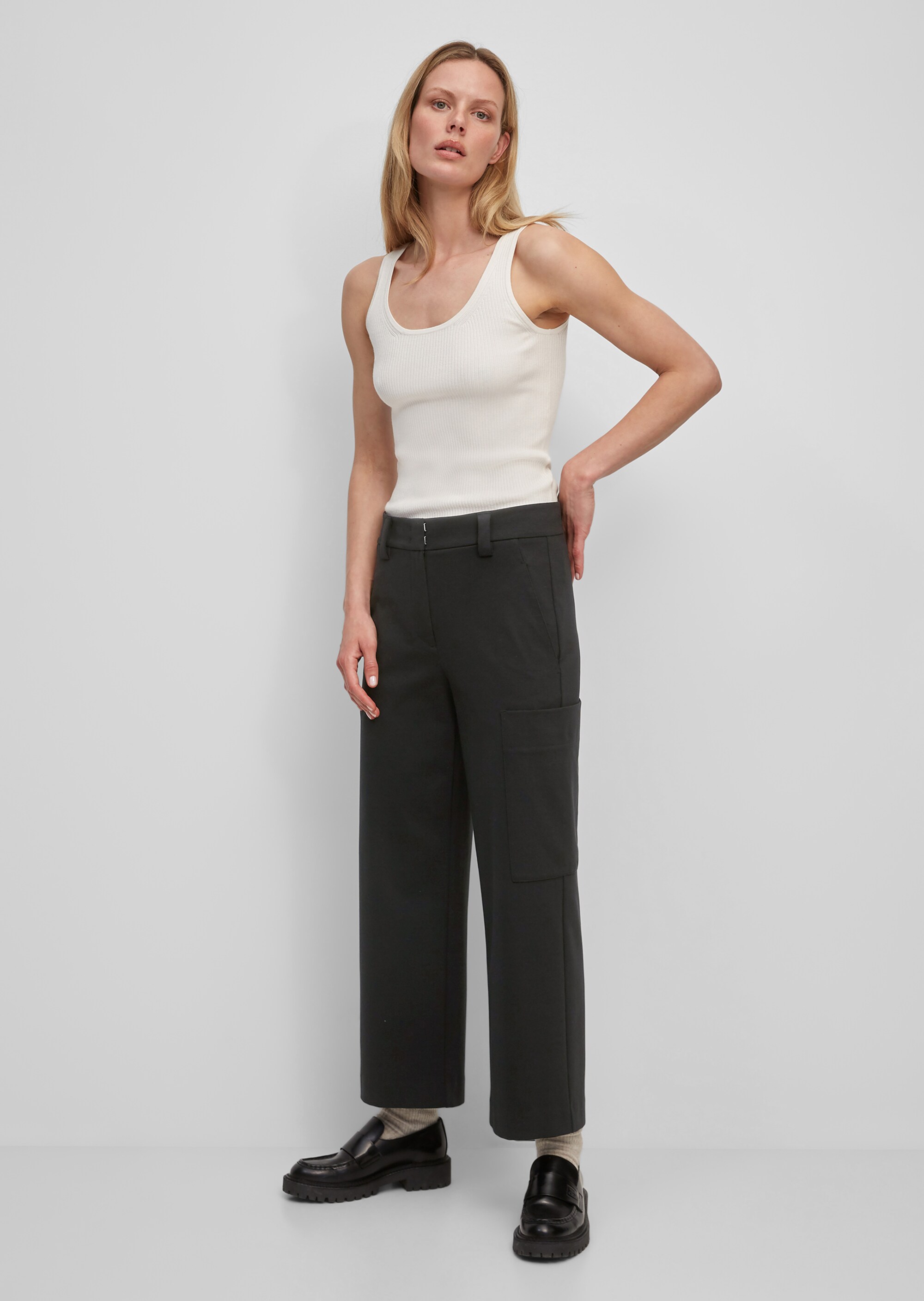 Marc O\u2019Polo Culottes wolwit-zwart gestreept patroon casual uitstraling Mode Broeken Culottes Marc O’Polo 