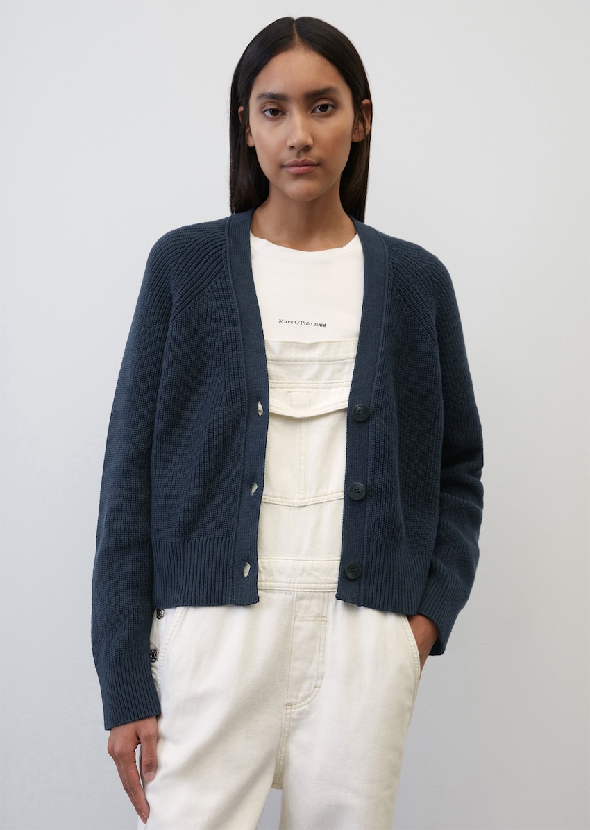 Allergie gallon monster V-neck cardigan made of organic cotton - blue | Cardigans | MARC O'POLO