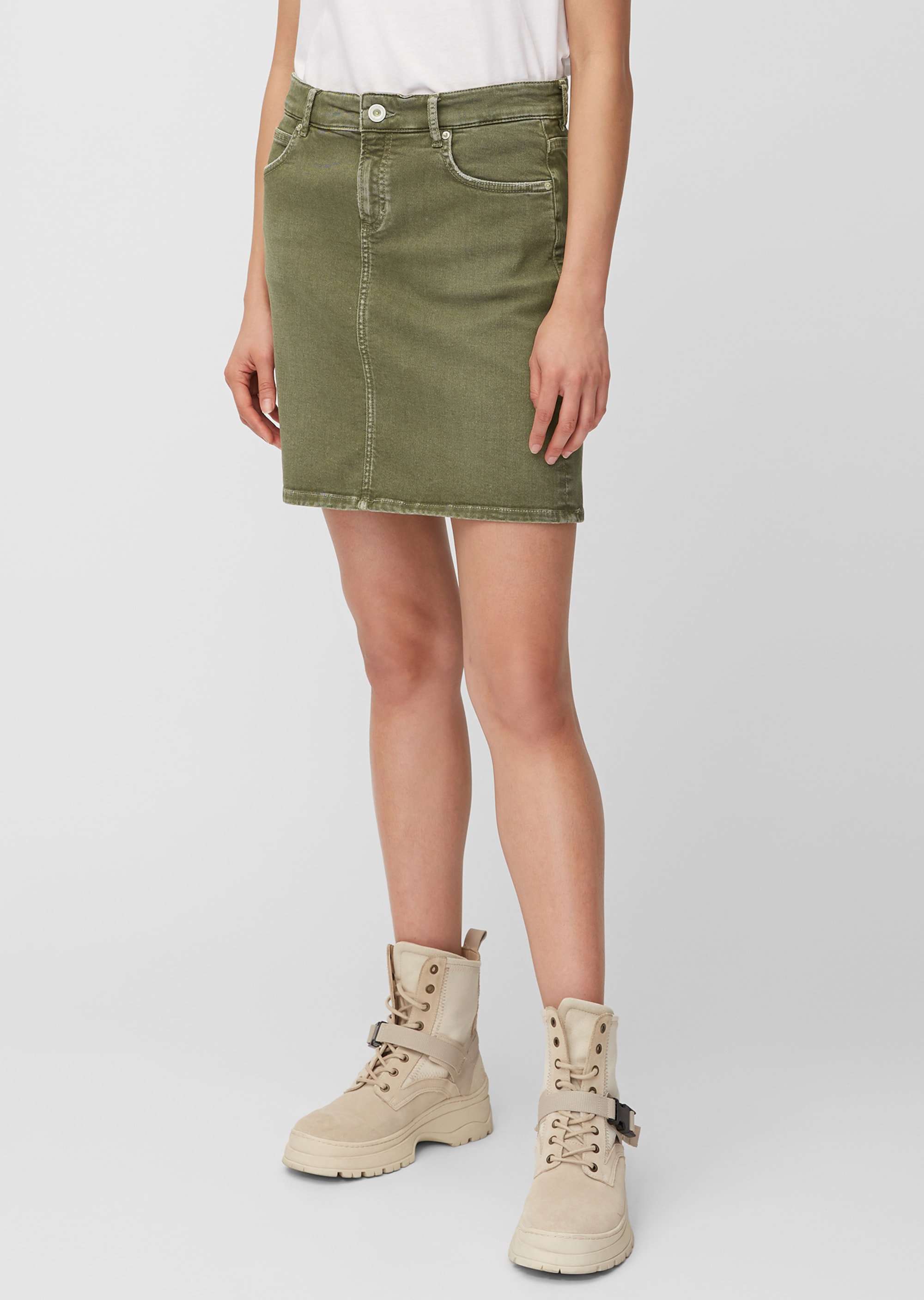 Khaki Front Zip Denim Skirt | Denim | PrettyLittleThing IRE