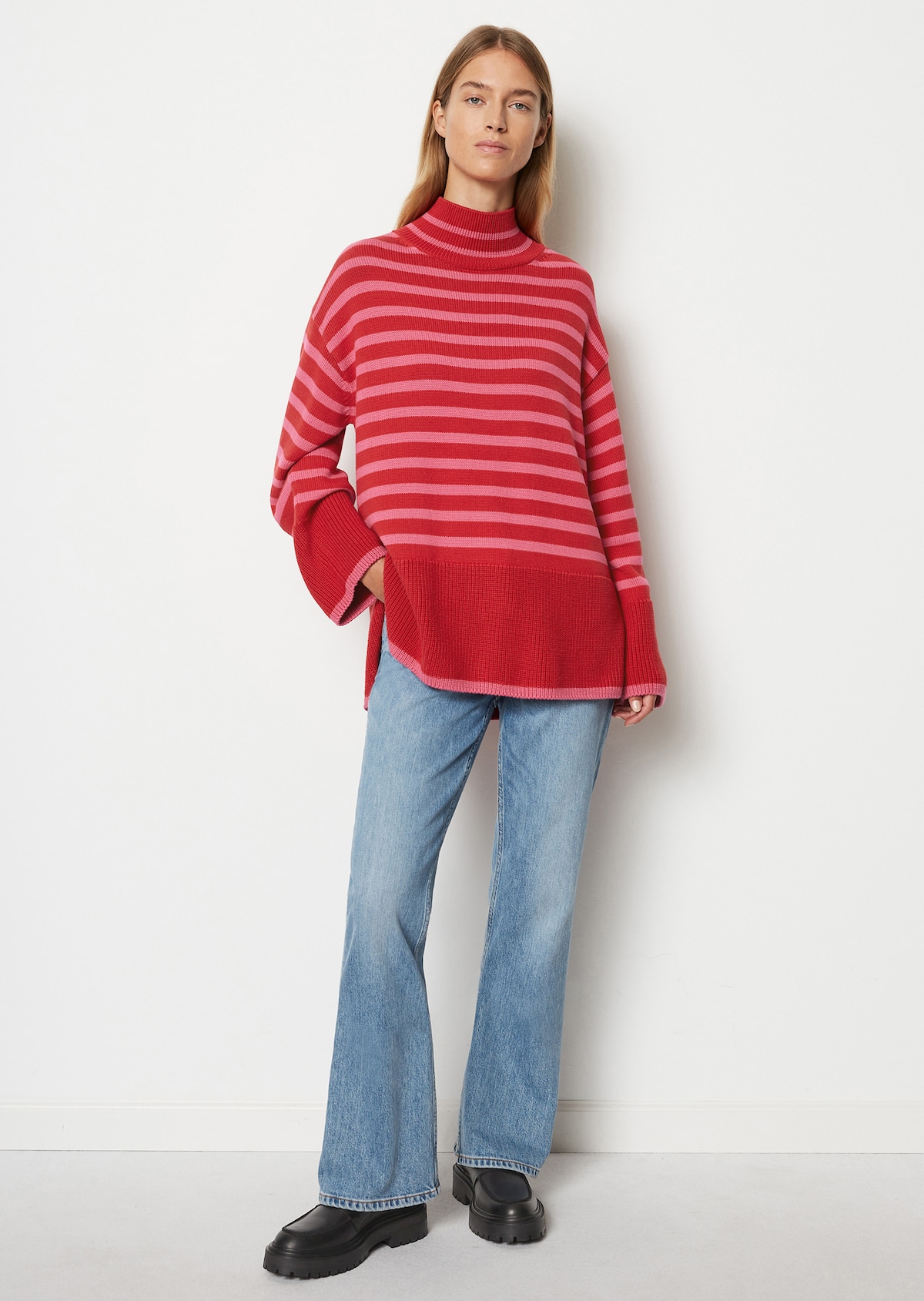 | | O\'POLO Pullover - Streifen-Dessin MARC Oversize rot mit Strickpullover Grobstrick