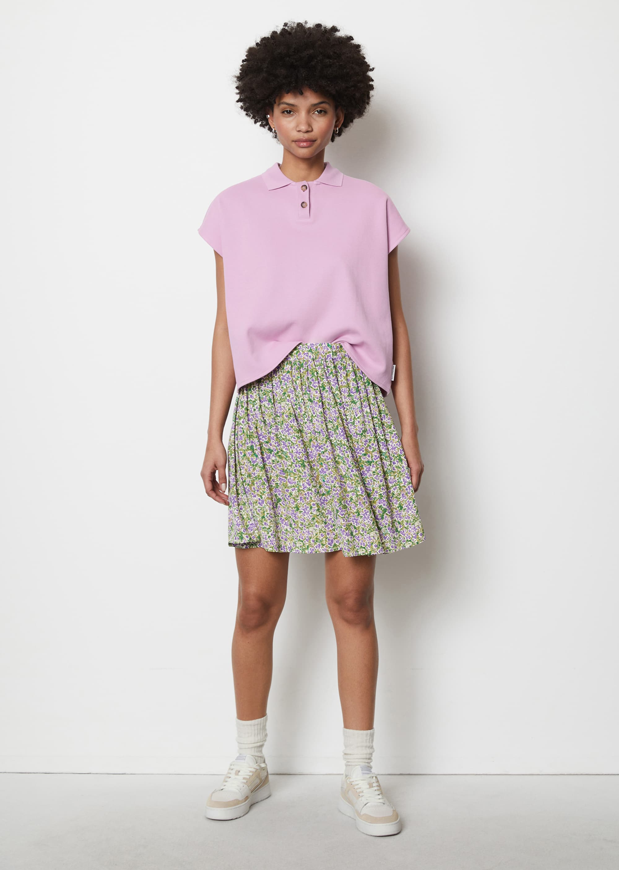 Mini skirt with elastic waist made from patterned viscose crêpe - violet |  Skirts | MARC O\'POLO