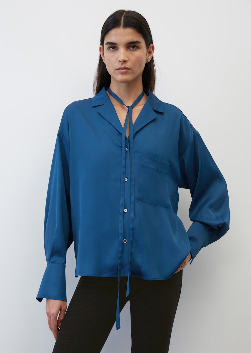 Tanzania Trillen Uiterlijk Stijlvolle blouse in pyjamastijl van viscose-satijn - blauw | Blouses met  lange mouwen | MARC O'POLO