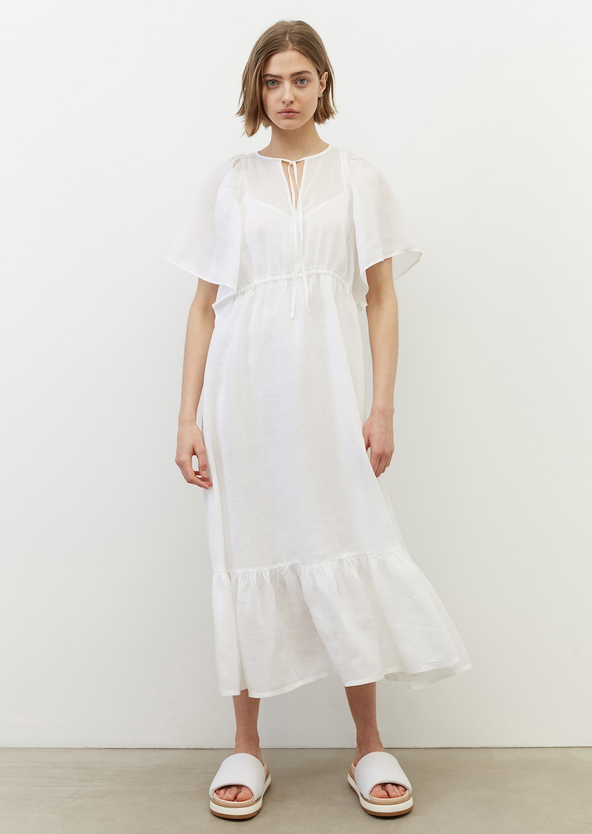 Frilled dress made of high-quality Ramie fabric - white | Summer ...