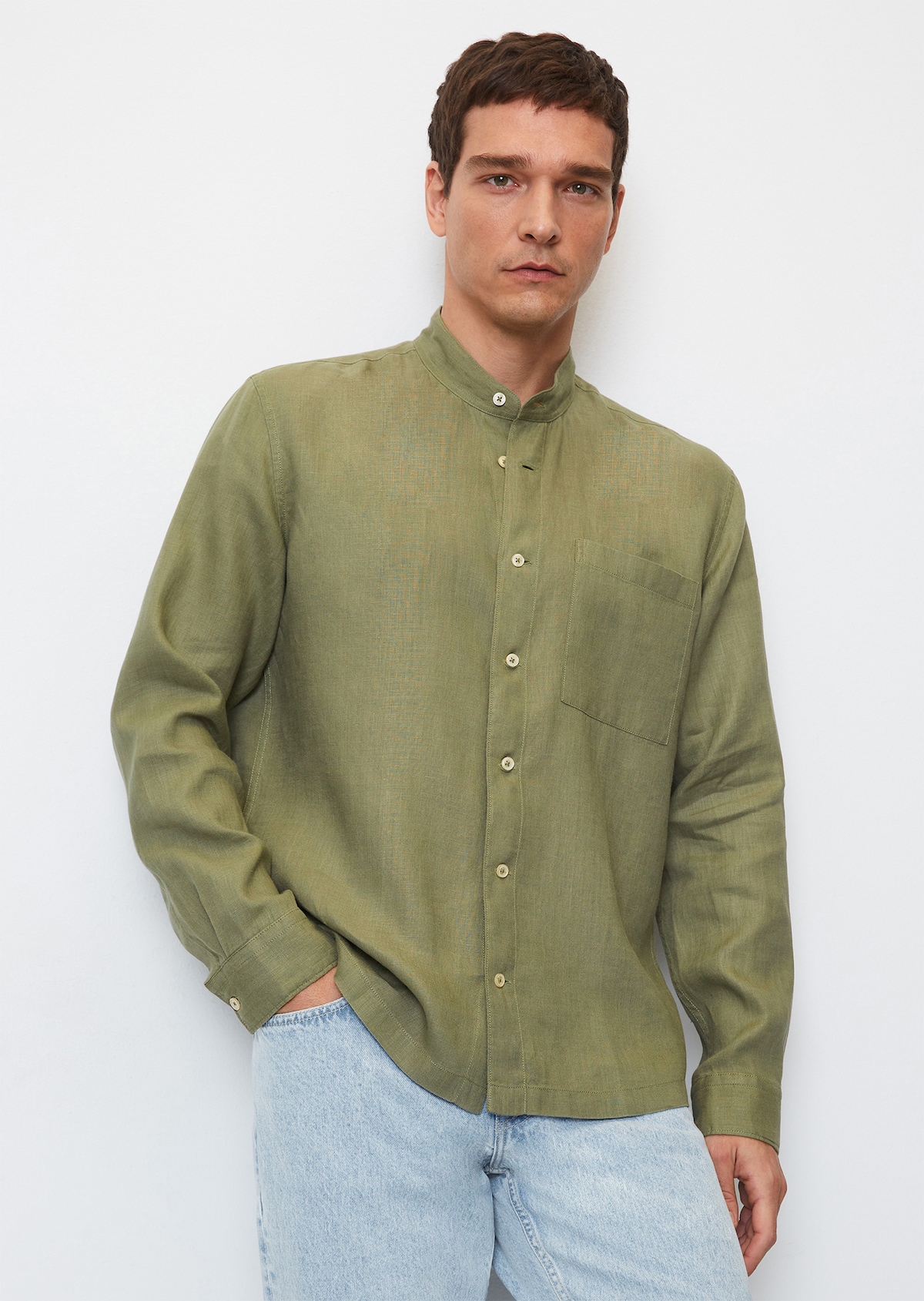 beginsel Opnemen antenne Overhemd met lange mouwen en opstaande kraag regular van zuiver linnen -  groen | Overhemden met lange mouwen | MARC O'POLO