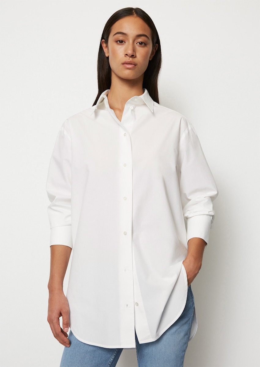 Oversized boyfriend shirt blouse made of cotton with a paper-like texture -  white | Long-sleeve blouses | MARC O\'POLO