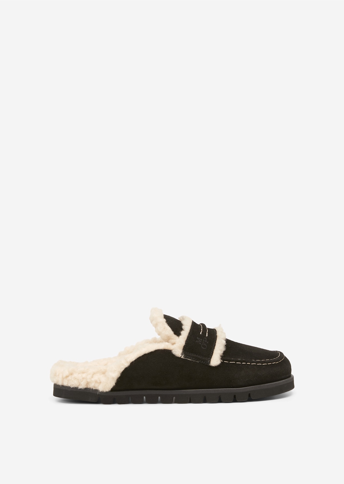Suede slip-on With fluffy plush lining - black | Slippers | MARC O’POLO