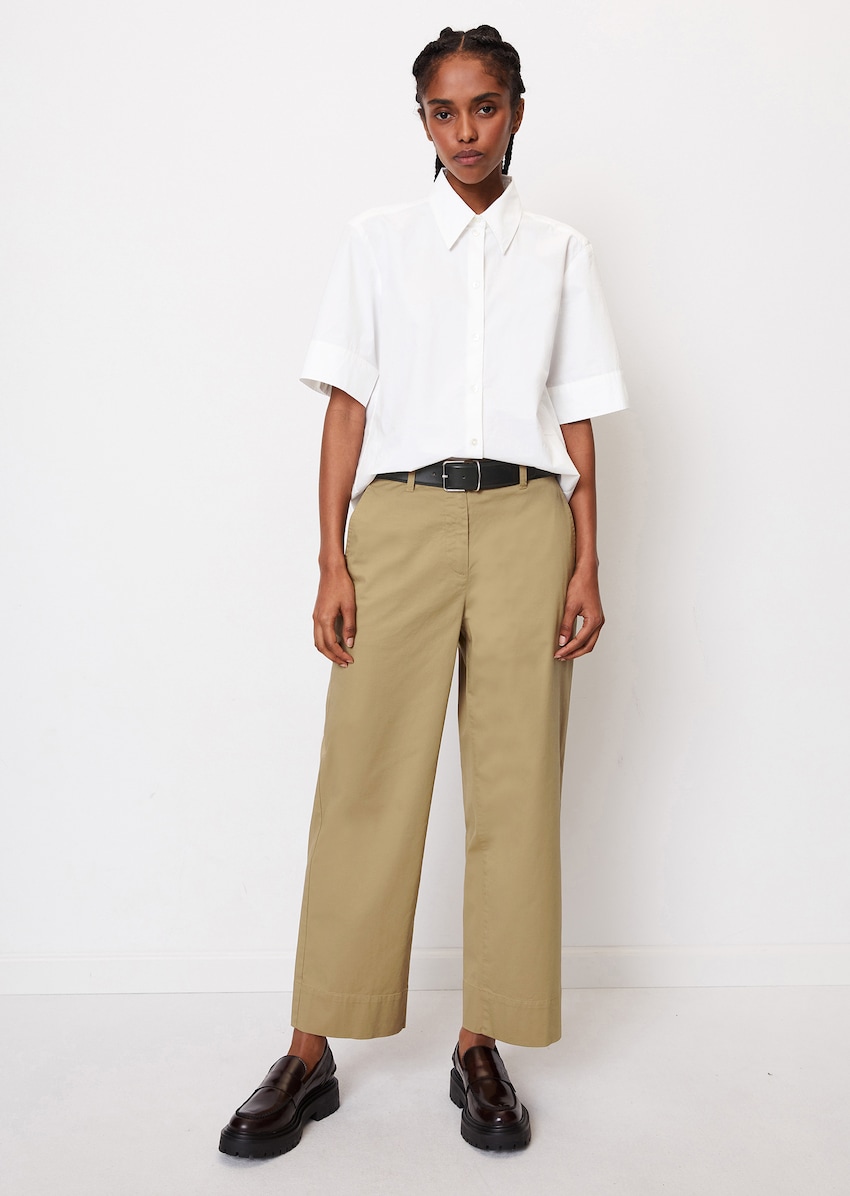 Cotton Twill Wide-Leg Cropped Pants