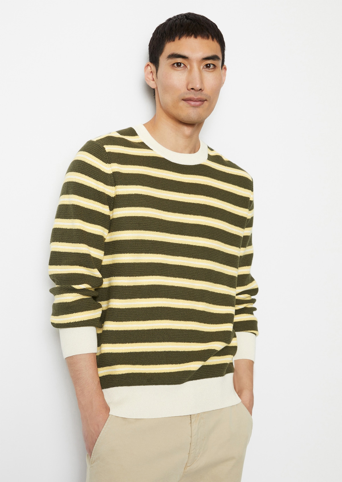 Sweater regular made from striped organic cotton - green | Crew neck ...