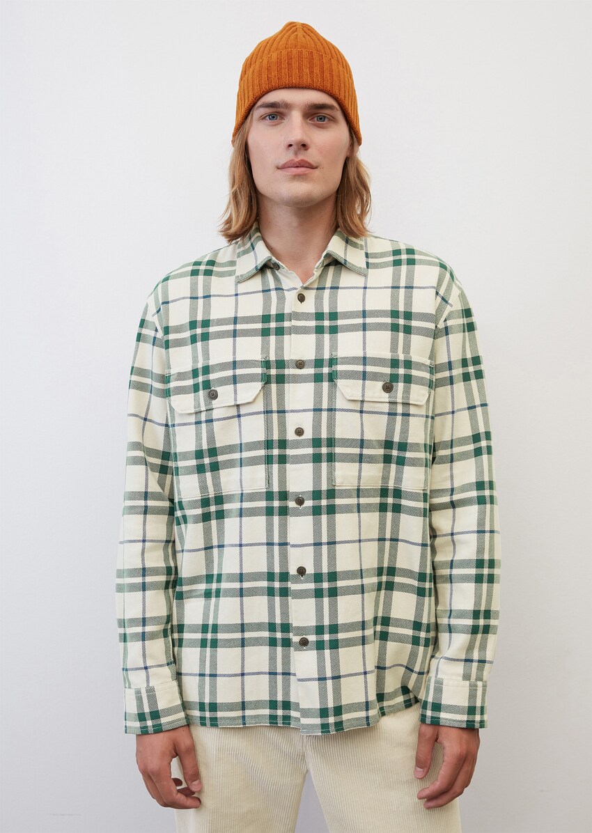 Camisa holgada de manga larga de cálida Algodón ecológico puro - verde Camisas de manga | MARC O'POLO