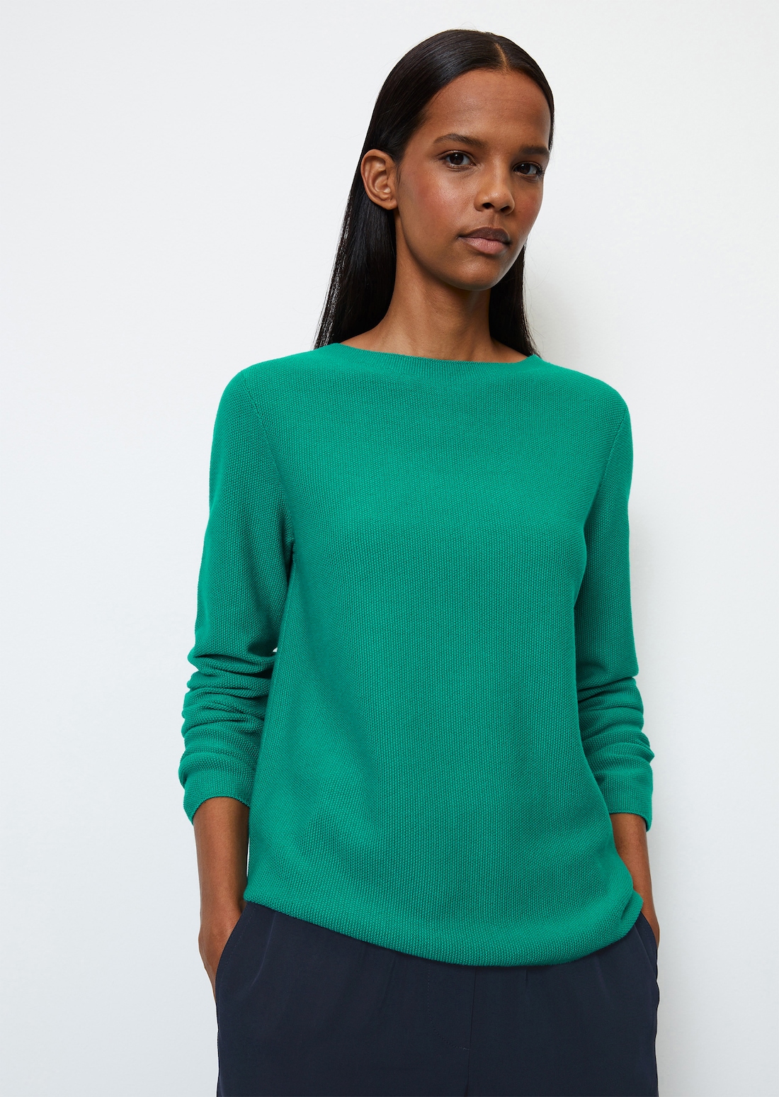 Sweater with rice grain structure in soft organic cotton - green | Fine ...