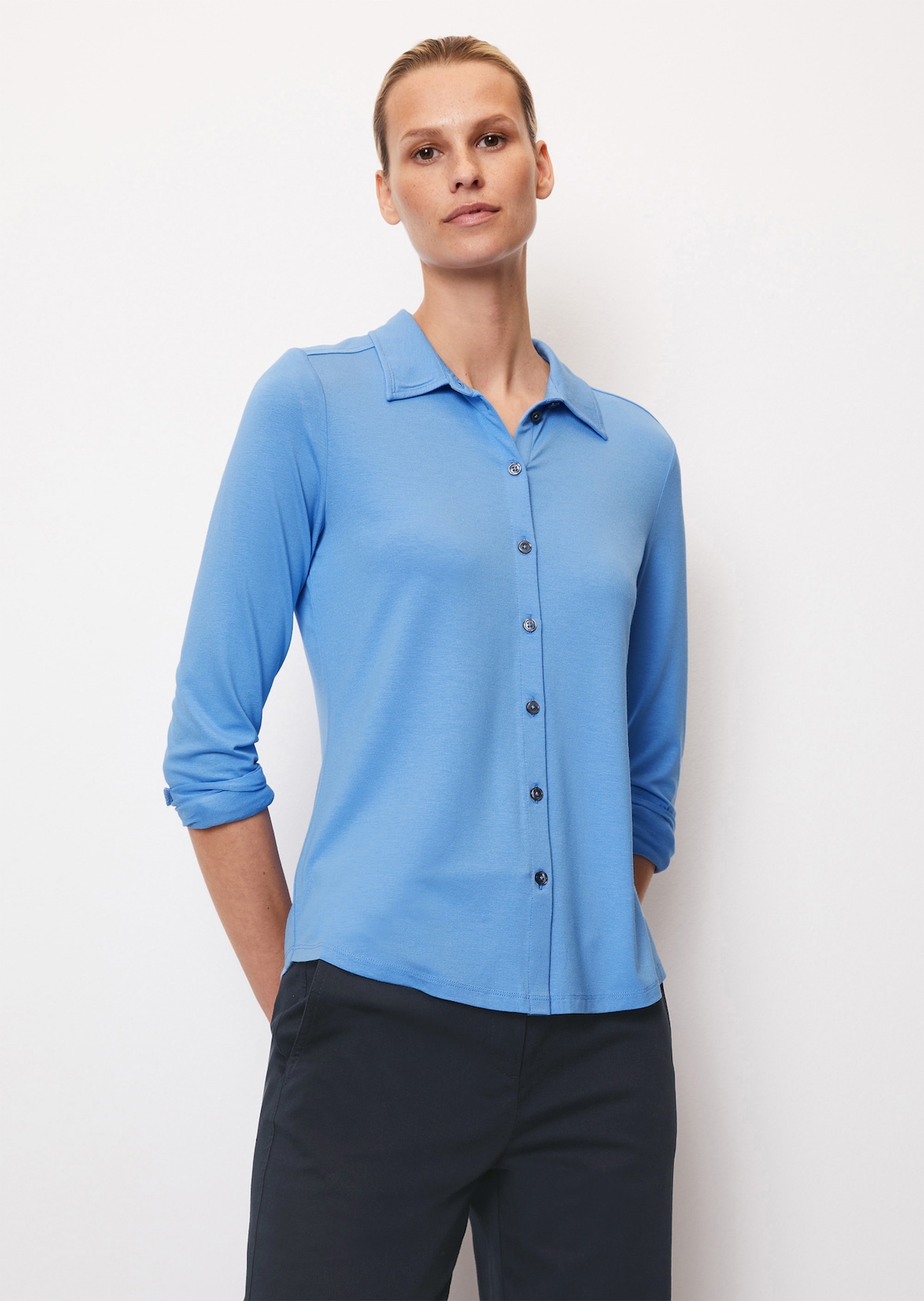 Jersey-Bluse regular aus LENZING™ ECOVERO™ - blau | Langarm | MARC O’POLO
